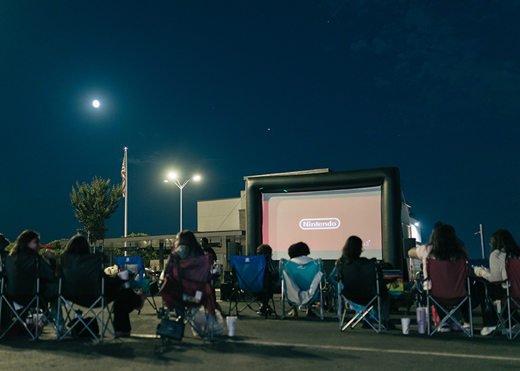 Nintendo party on a FunFlicks inflatable movie screen