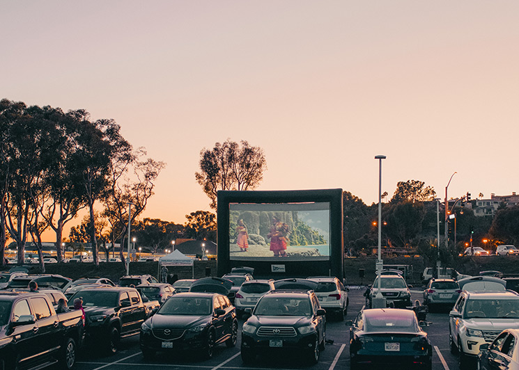 FunFlicks drive-in movie party in a parking lot